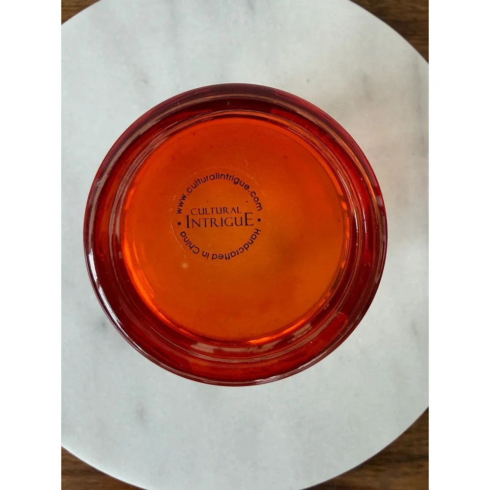 Cultural Intrigue Orange Glass Elephant Tea Light Candle Holder Boho Amber 3in